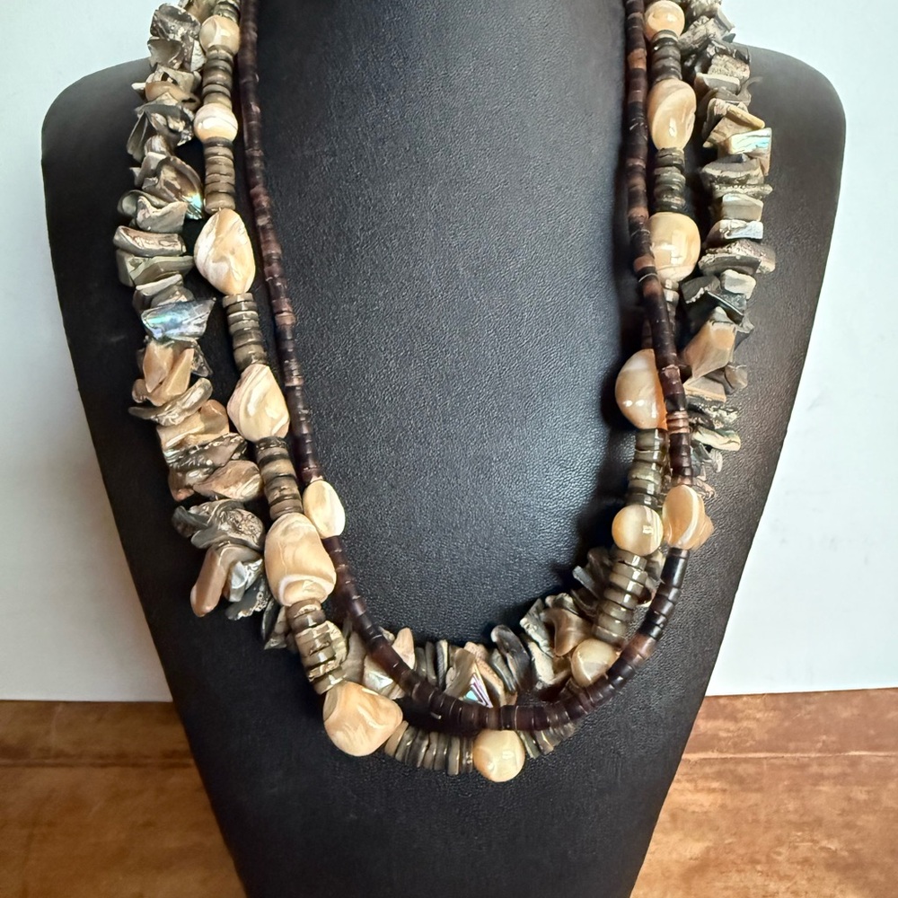 Lannie 925 Natural Elements 3 Strands Earth Tone Necklace. Boho/ Hippie View 2